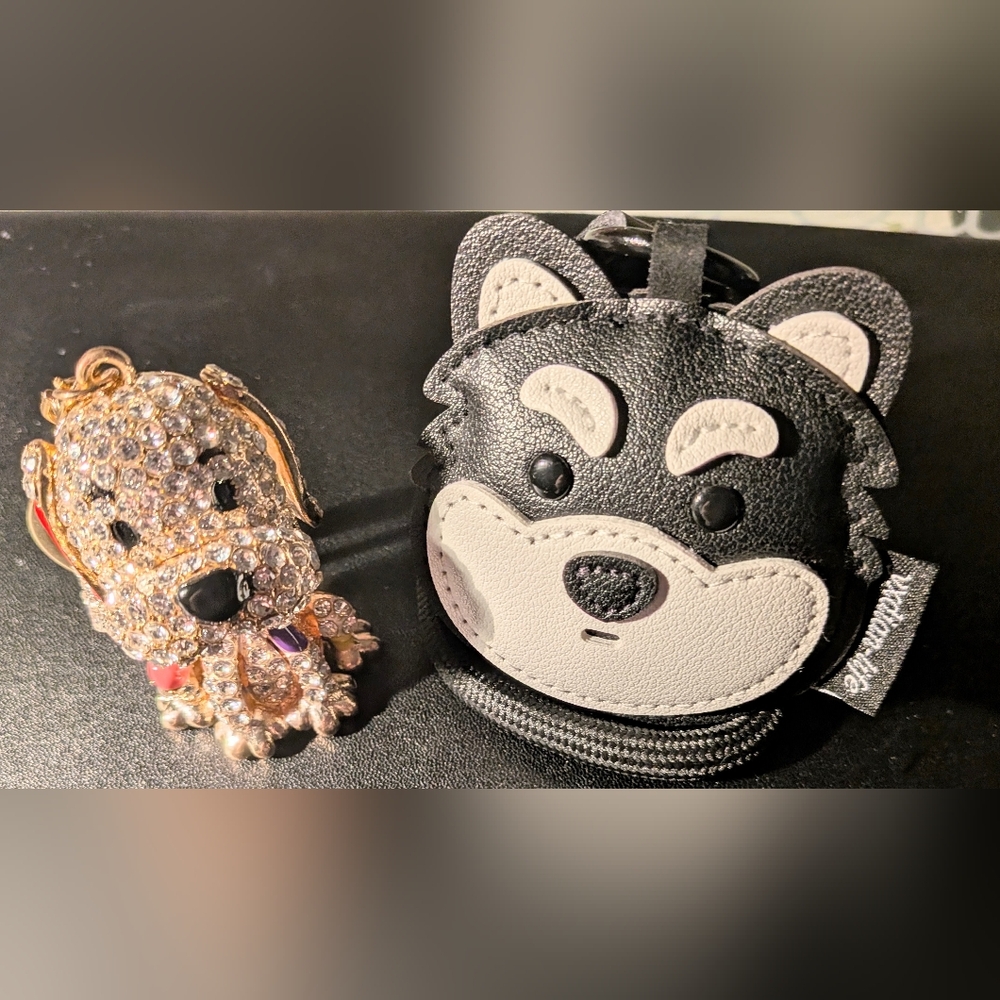 Adorable Dog Purse Charms- One Sparkley Metal And One Faux Leather
